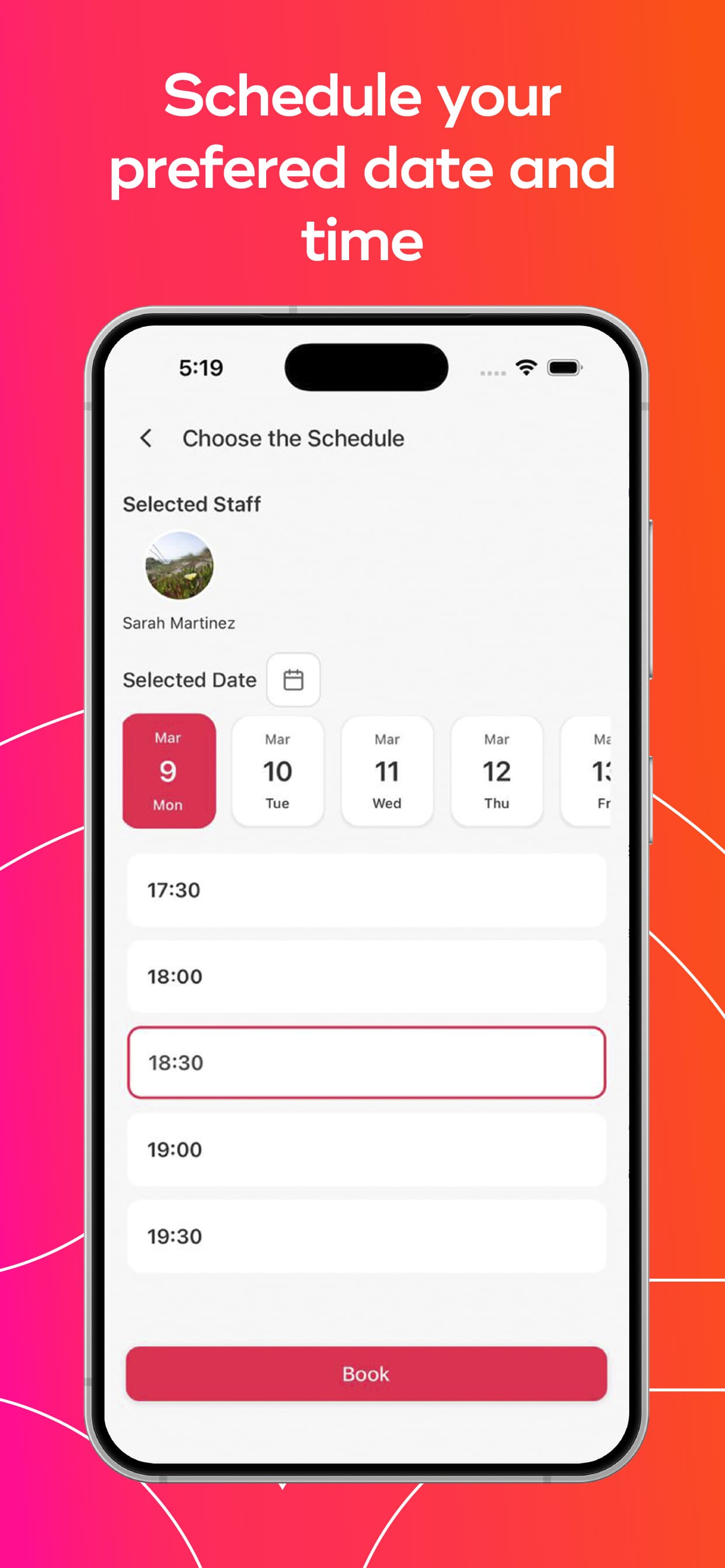 GlamUP client app: choosing a preferred date and time